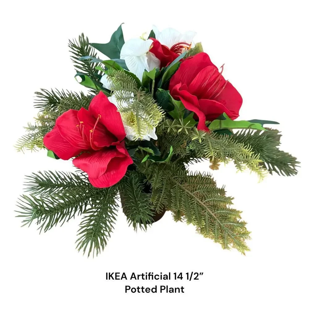 IKEA VINTERFINT Red & White Floral Potted Plant 14 1/2
